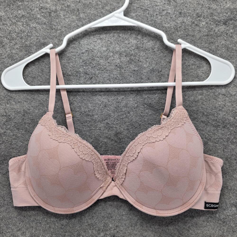 BCBGMAXAZRIA Bra Womens 34C Pink T-Shirt Underwire Lightly Lined Molded Lace